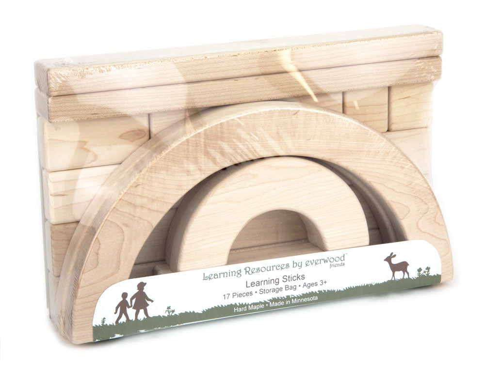 17 pc. Maple Learning Sticks Letter Number & Shape Building Block Set