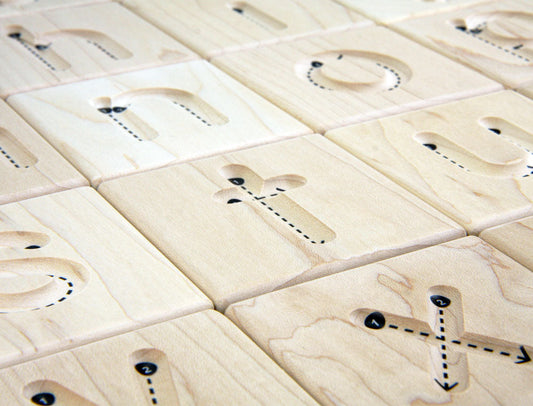 27 pc. Manuscript Letter Alphabet Maple Tracing Tiles