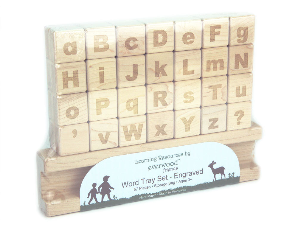 Engraved Maple Word Tray Alphabet Spelling Set