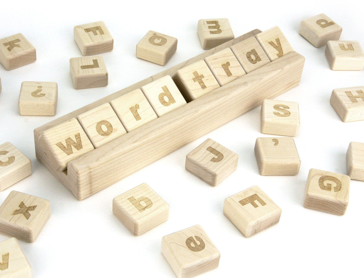 Engraved Maple Word Tray Alphabet Spelling Set