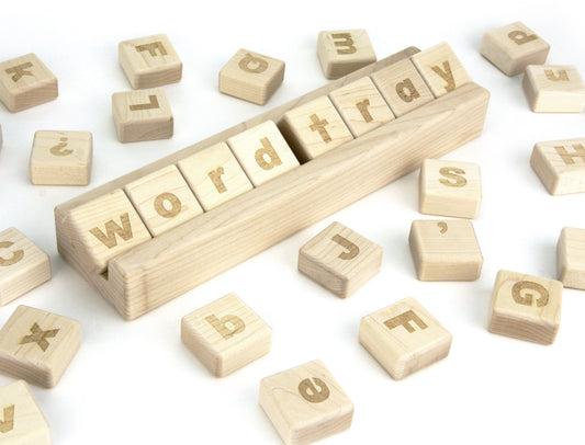 Engraved Maple Word Tray Alphabet Spelling Set