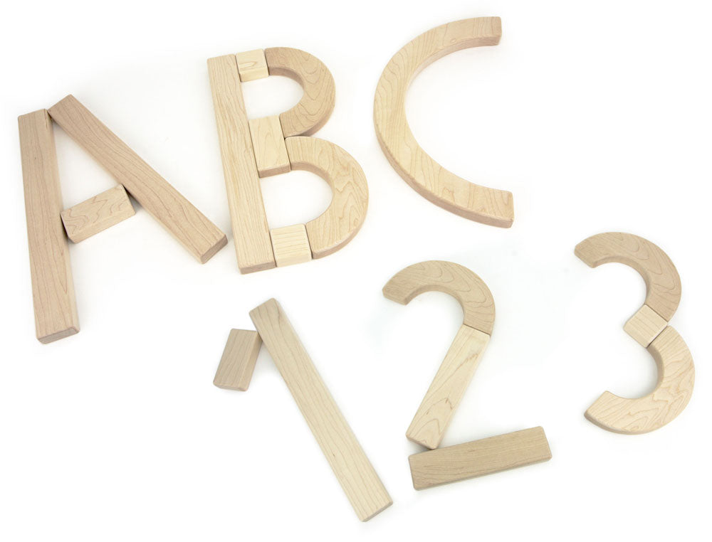 17 pc. Maple Learning Sticks Letter Number & Shape Building Block Set