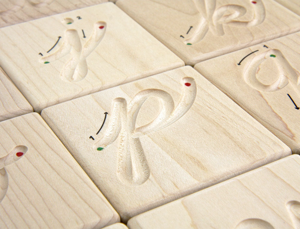 Cursive Button 27 pc. Cursive Letter Alphabet Maple Tracing Tiles – ButtonandBug