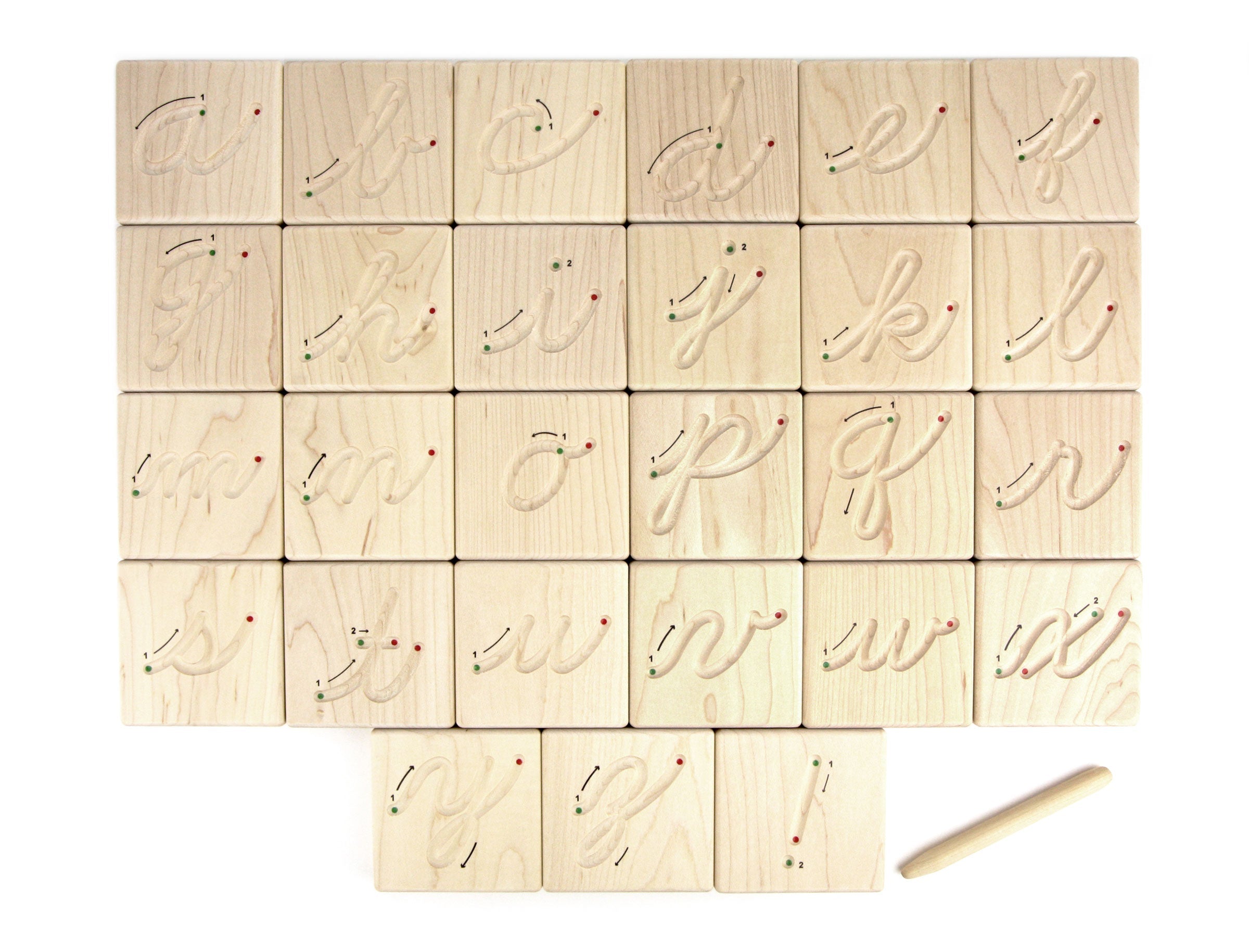 Cursive Button 27 pc. Cursive Letter Alphabet Maple Tracing Tiles – ButtonandBug